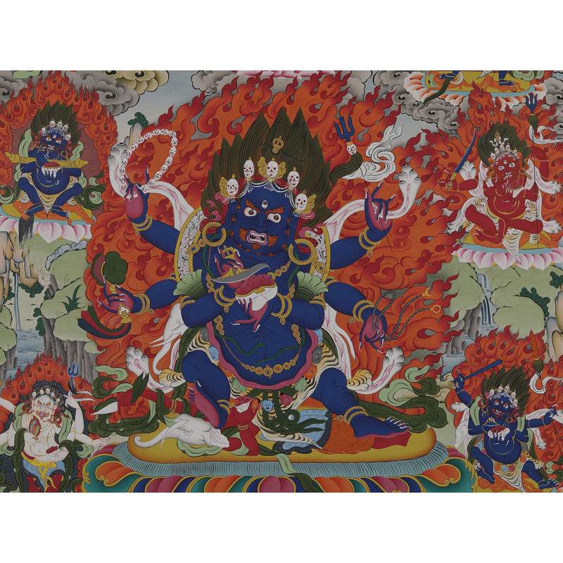 Mahakala (Thangka sans brocart) | Or pur 24 carats avec peinture acrylique