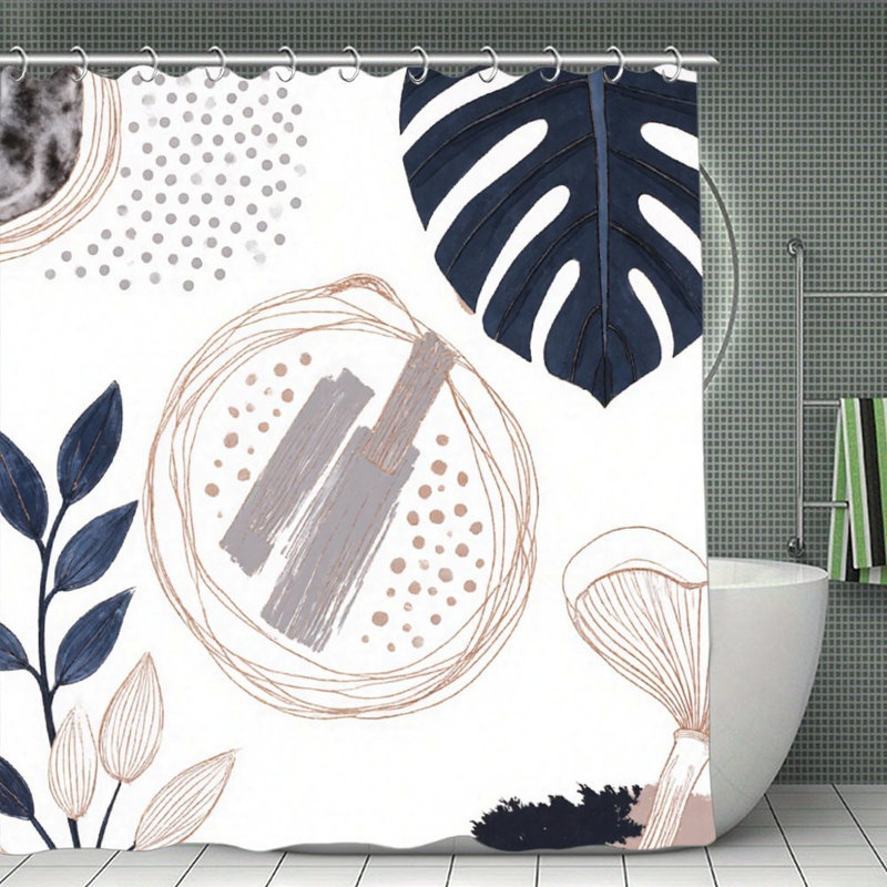 Rideaux de douche modernes à motif botanique et géométrique, 71 x 71