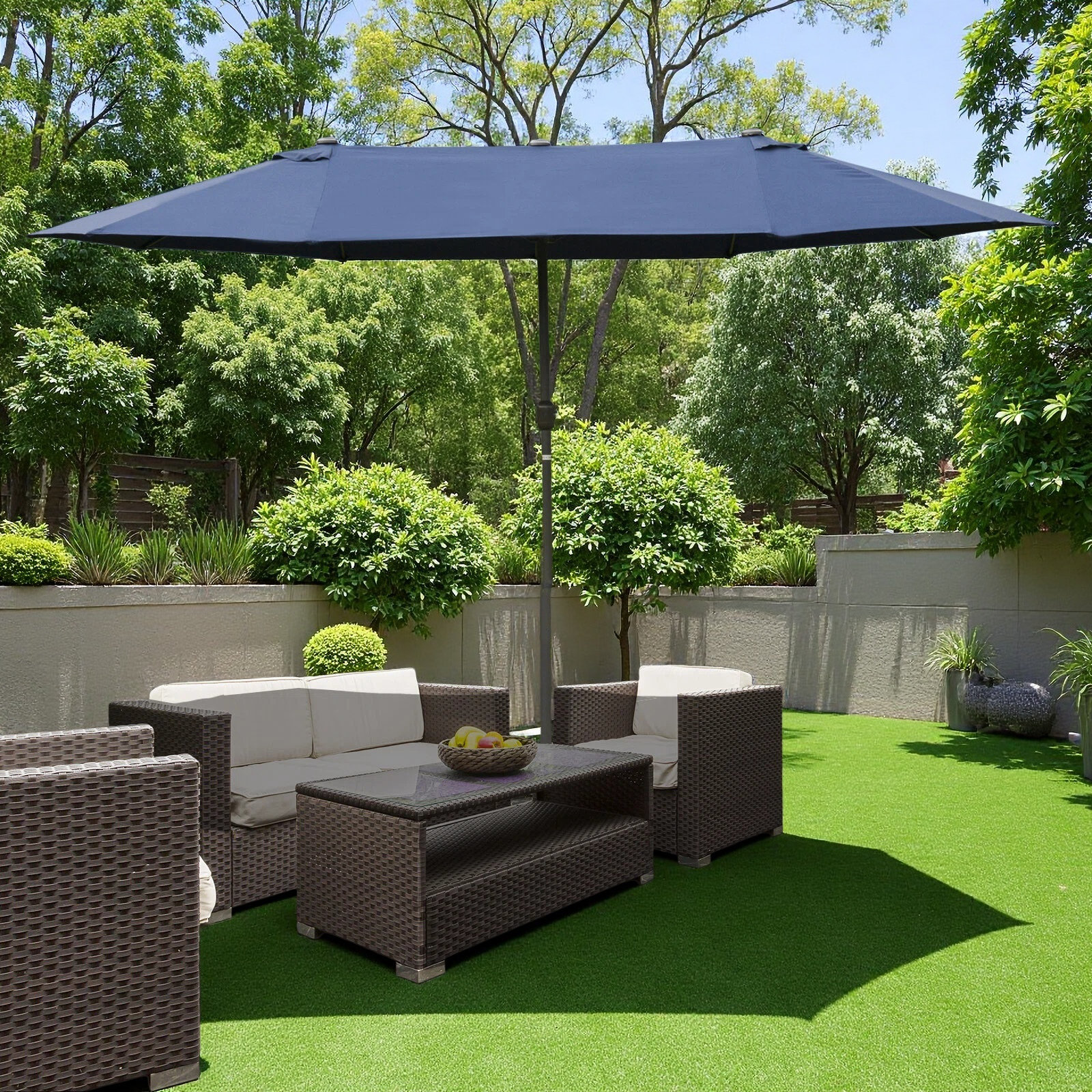 15 ft rectangular patio umbrella ONBRILL 15ft with Base Included Crafted with premium 190G polyester fabric SEEUTEK 15 ft Rectangular Patio