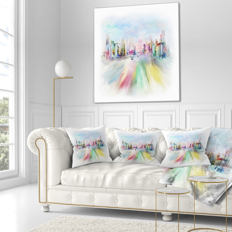 Coussin silhouette de paysage urbain Big City, 16 po x 1 po, Carré