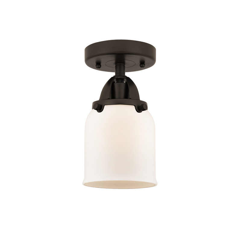 Plafonnier semi-encastré en verre, Bronze huilé, H 9,25 po x l 5 po x P 5 po, Blanc mat