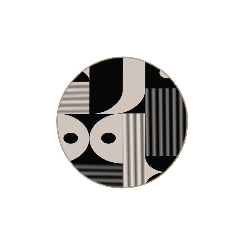 Tapis décoratif noir à motif rond moderne, Sous-tapis rectangulaire de 3 pi 3 po x 4 pi 11 po