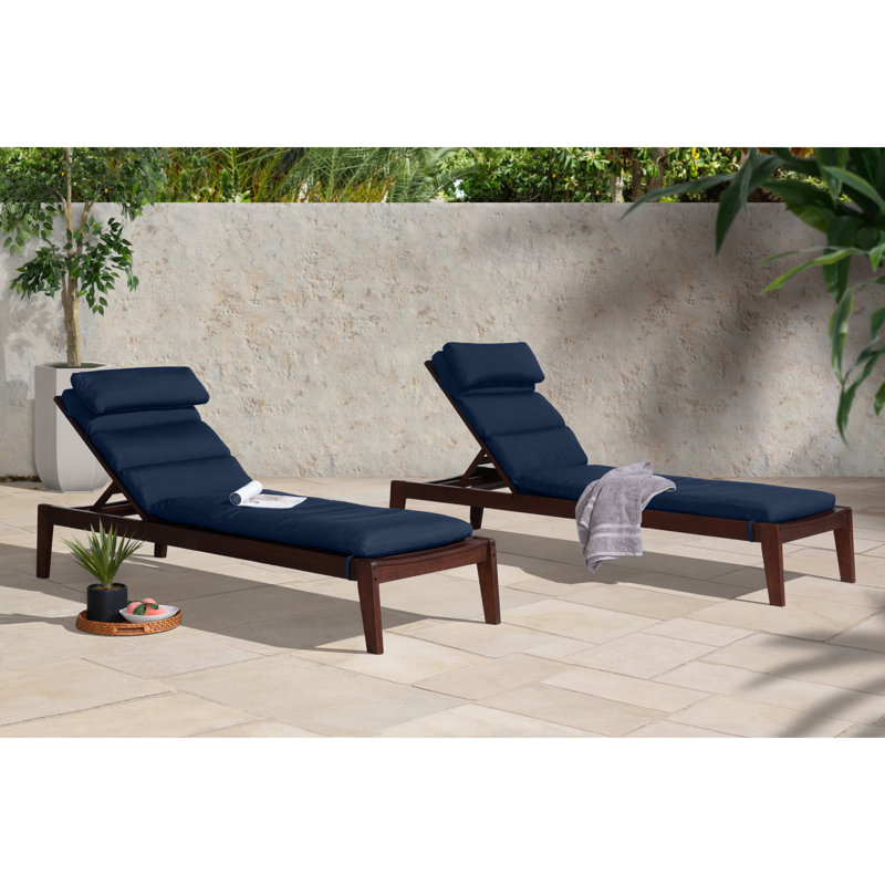 Ensemble de chaises longues inclinables 85 cm en Sunbrella avec coussins Minhaj, Sunbrella® bleu marine