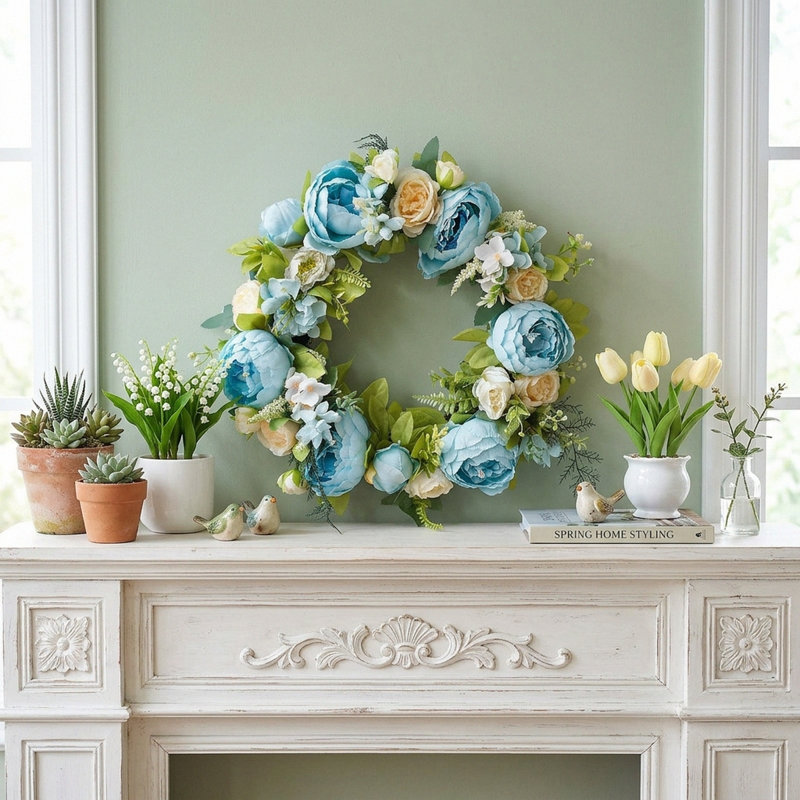 Couronne de pivoines 18 po, Bleu