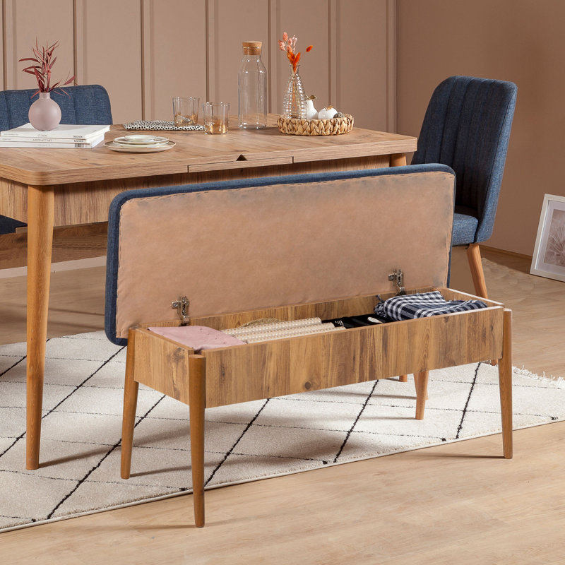 Banc rembourré Helle, Brun / bleu foncé