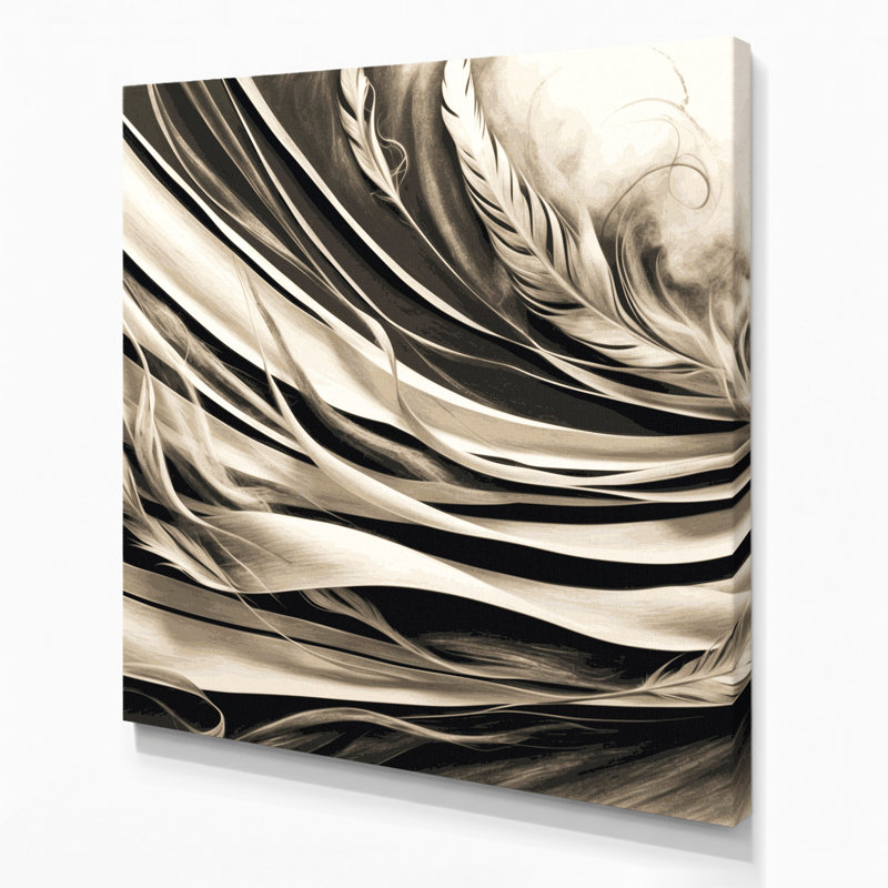 Art mural horizontal rayé sur toile gris anthracite ivoire, H 32 po x l 32 po