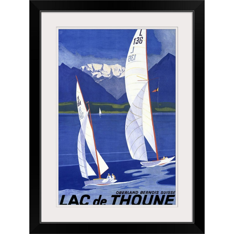 « lac de thoune » par otto baumberger affiche rétro, H 32 po x l 24 po x P 1 po, Cadre noir