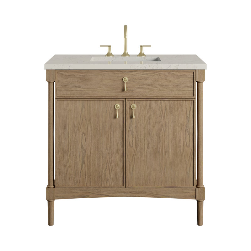 Kinnsden 36" W Single Vanity, Siberian Silestone, 8" Widespread, Weathered Oak