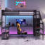 Lit mezzanine en métal avec garde-robe et lumière DEL, lit mezzanine avec bureau en forme de L et port USB
