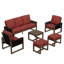 Ensemble de conversation 6 pièces avec canapé en bois de cèdre brun et osier gris avec coussins en oléfine, table basse carrée et repose-pieds