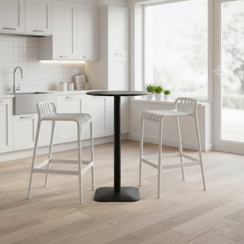 Patio Dining Set with Round Table, 104cm H x 60cm W x 60cm D, 2, White