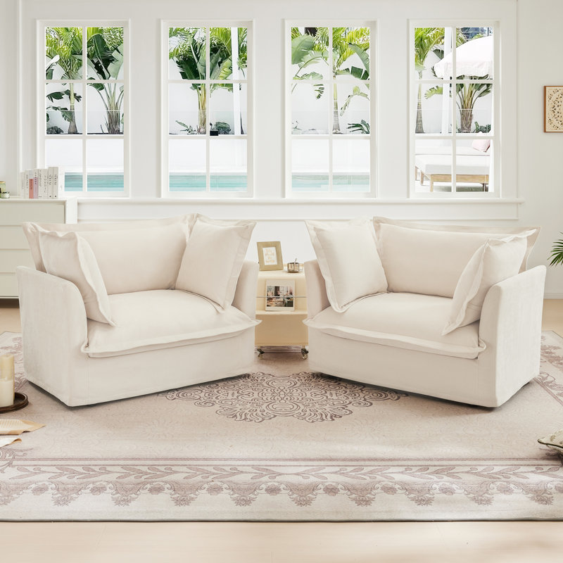 Ensemble de 2 fauteuils à housse de fauteuil, Chenille crème