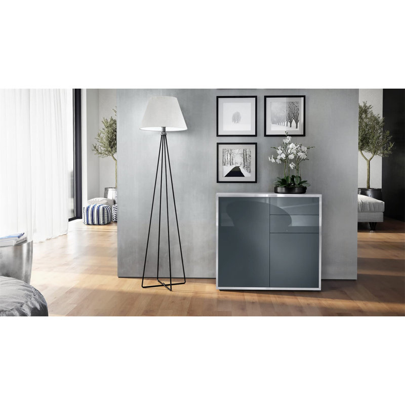 Canica 2 - Door Rectangle Accent Cabinet, White High Gloss/Grey High Gloss