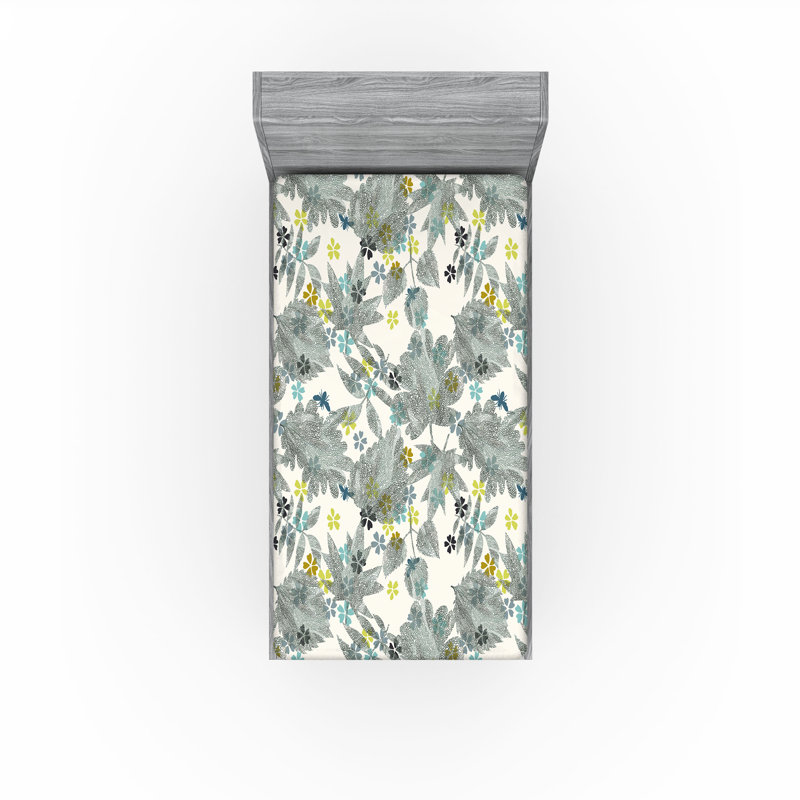 Drap-housse Ambesonne, Drap-housse de taille simple, Jaune, vert, coquille d'œuf / floral