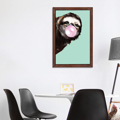 Sneaky Sloth Blowing Bubble Gum In Green by Big Nose Work - Print on Canvas