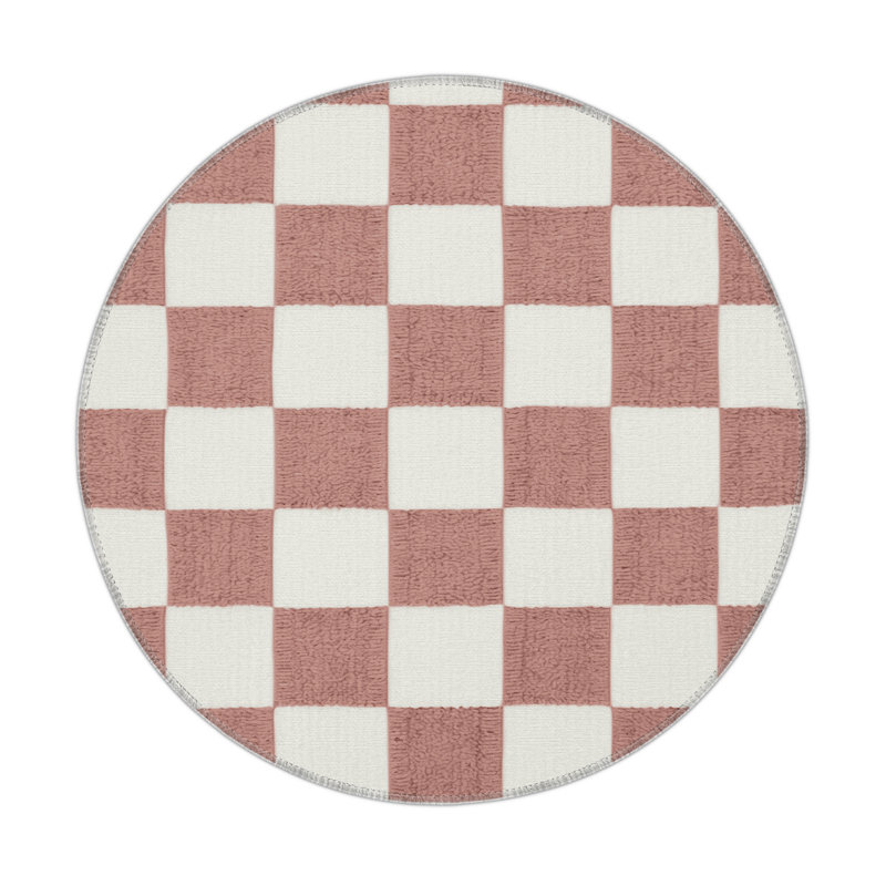 Tapis intérieur / extérieur blanc à carreaux, Rond 5 pi