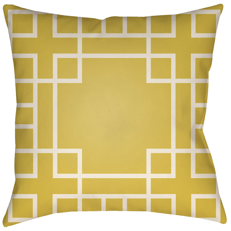 Litchfield Hanser Indoor/Outdoor Throw Pillow, 18" H x 18" W, Bright Yellow/Ivory