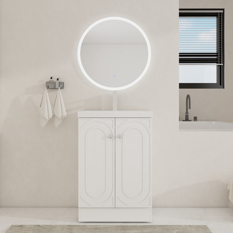 Meuble-lavabo sur pied simple 24 po avec comptoir en résine, Blanc