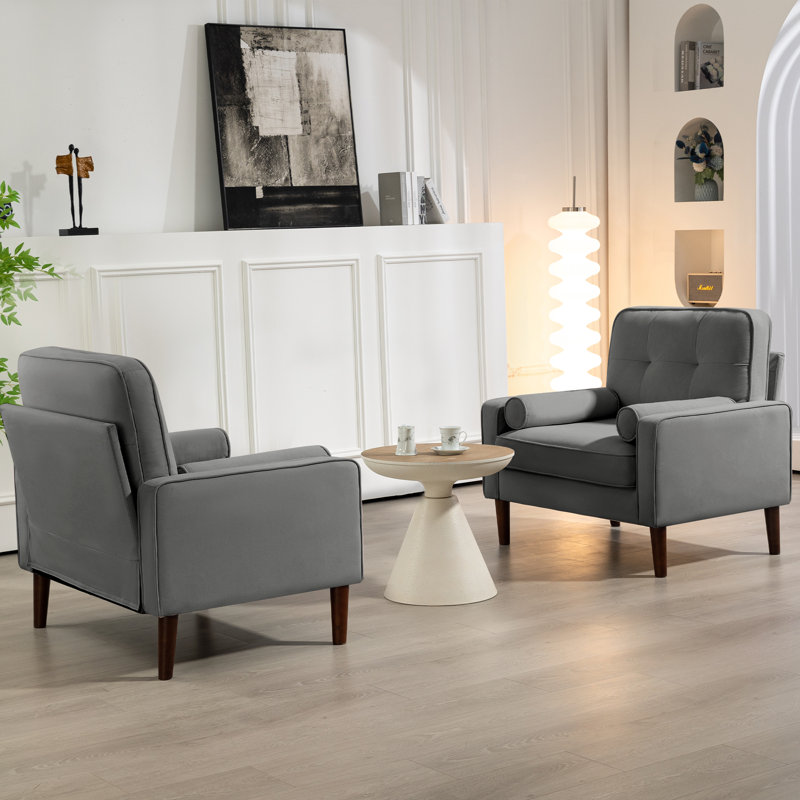 Ensemble de 2 fauteuils en velours Zelder, Velours gris