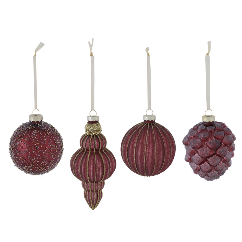 12 Piece Glass Bauble Collection, Burgundy