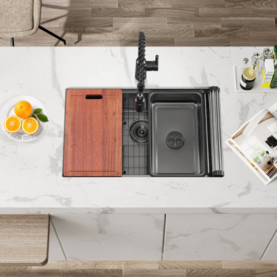 Attop 30 Inch Handmade Nano Black Scratch-resistant Stainless Steel Workstation Single Bowl Undermount Kitchen Sink With Sliding Accessories