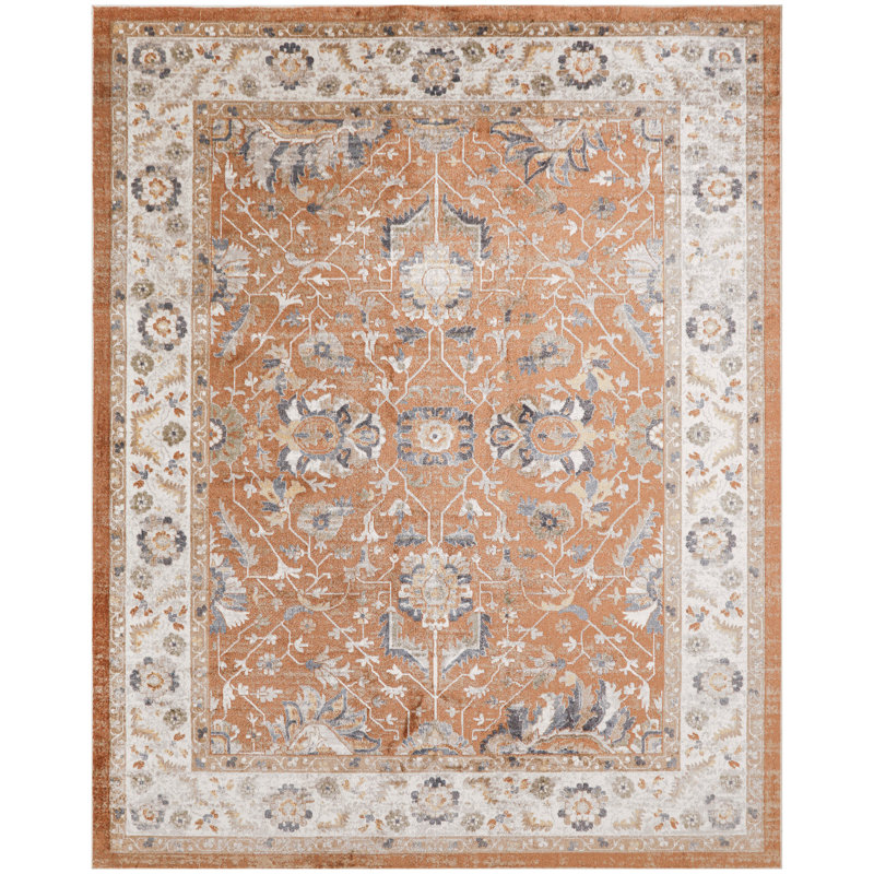 Graceanna 7'10" x 10' Rust Ivory Vintage Indoor Rug, Rectangle 7'10" x 10'
