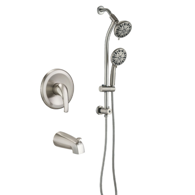 Wall Mounted Tub Shower System With Hand Shower Single Handle Shower Faucet Set Modern Stainless Steel Shower Trim Kit With Slide Bar