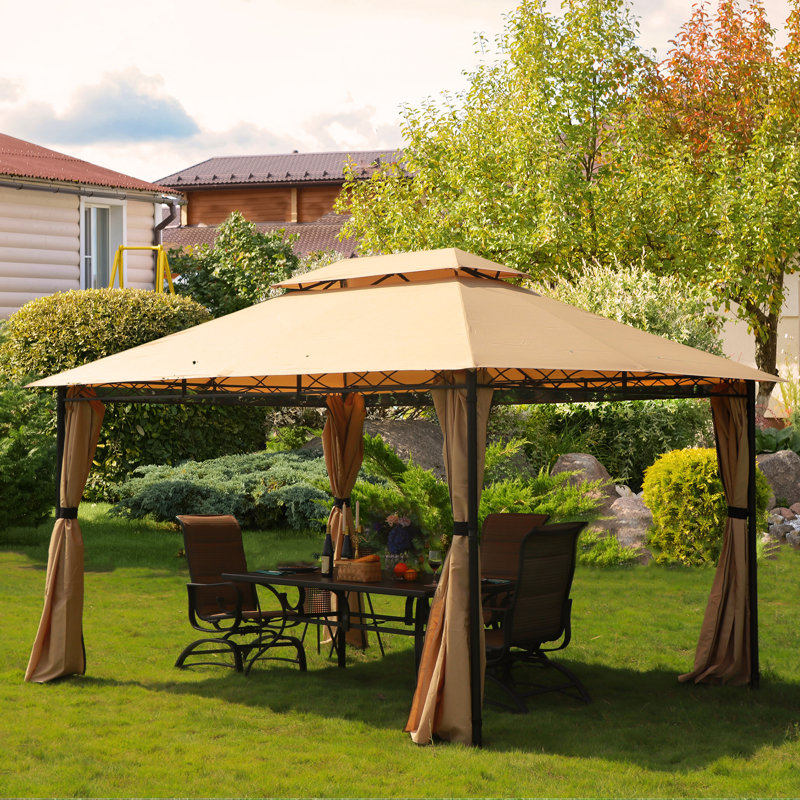 Pavillon de jardin en acier à toit souple avec rideau épais (assemblage rapide sans outil), Remise de garage l 12 pi x 10 pi,
