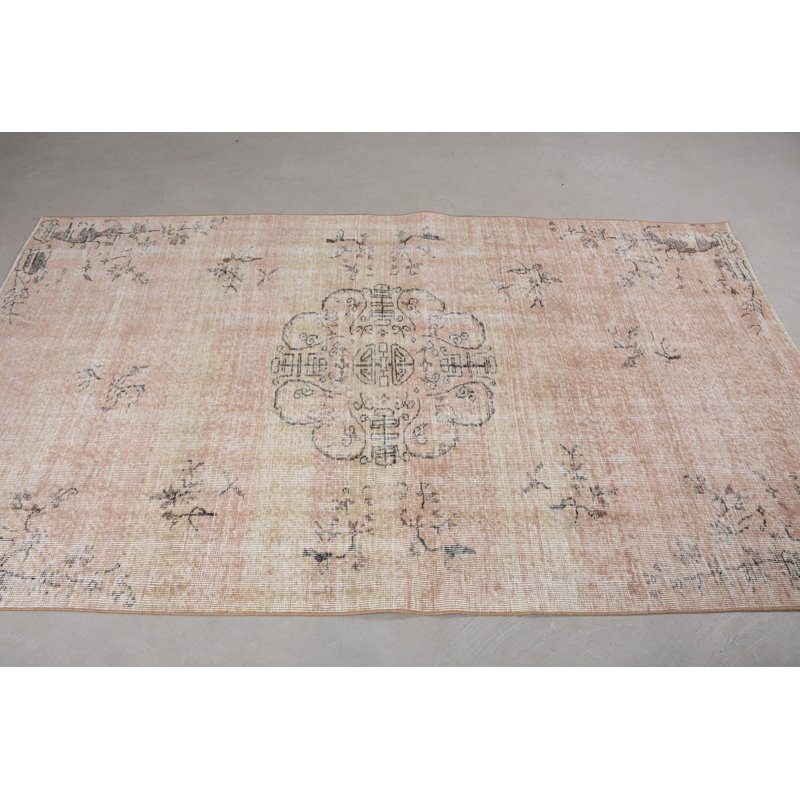 Tapis rose en patchwork de laine rétro de 53,9 x 96,1 pouces