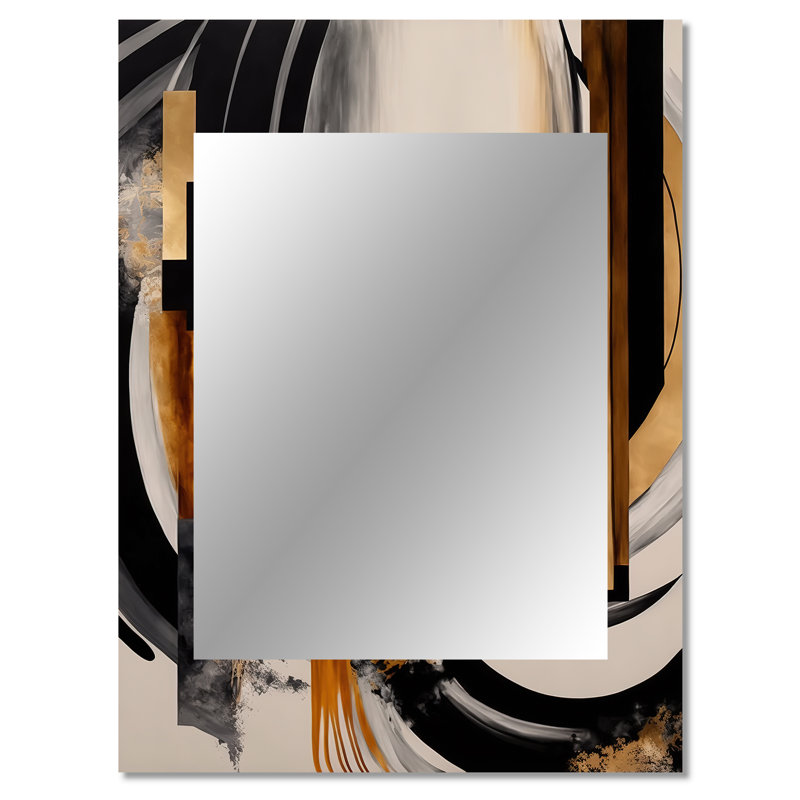 Gold Touch Art Deco IV - miroir mural décoratif abstrait, miroir noir, art imprimé en métal, 40 po x 30 po