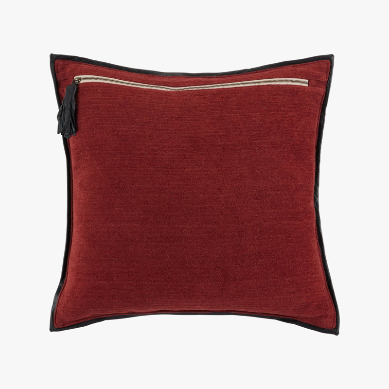 Heavy Metal Leather Frame Pillow Cover & Insert, Brick/Black