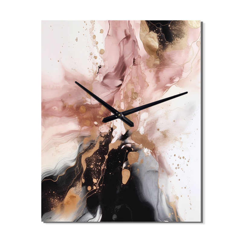 Texture de marbre rose doré I - Horloges murales abstraites en marbre, H 32 po x l 24 po