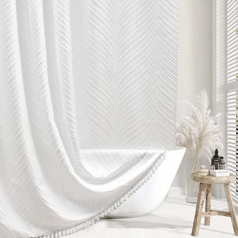 Rideau de douche Boho, rideau de douche en tissu tissé 72 x 72, Blanc