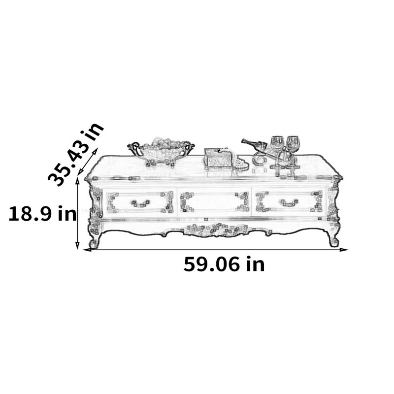 Table basse européenne European, H 18,9 po x l 59,06 po x P 35,43 po