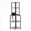 5-Tier Corner Shelf with LED Light &amp; USB Plug, Glass Holder | Metal &amp; MDF | Black
