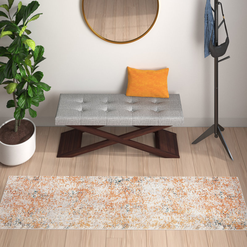 Besfort Abstract Ivory/Orange Area Rug, Runner 2' x 8'
