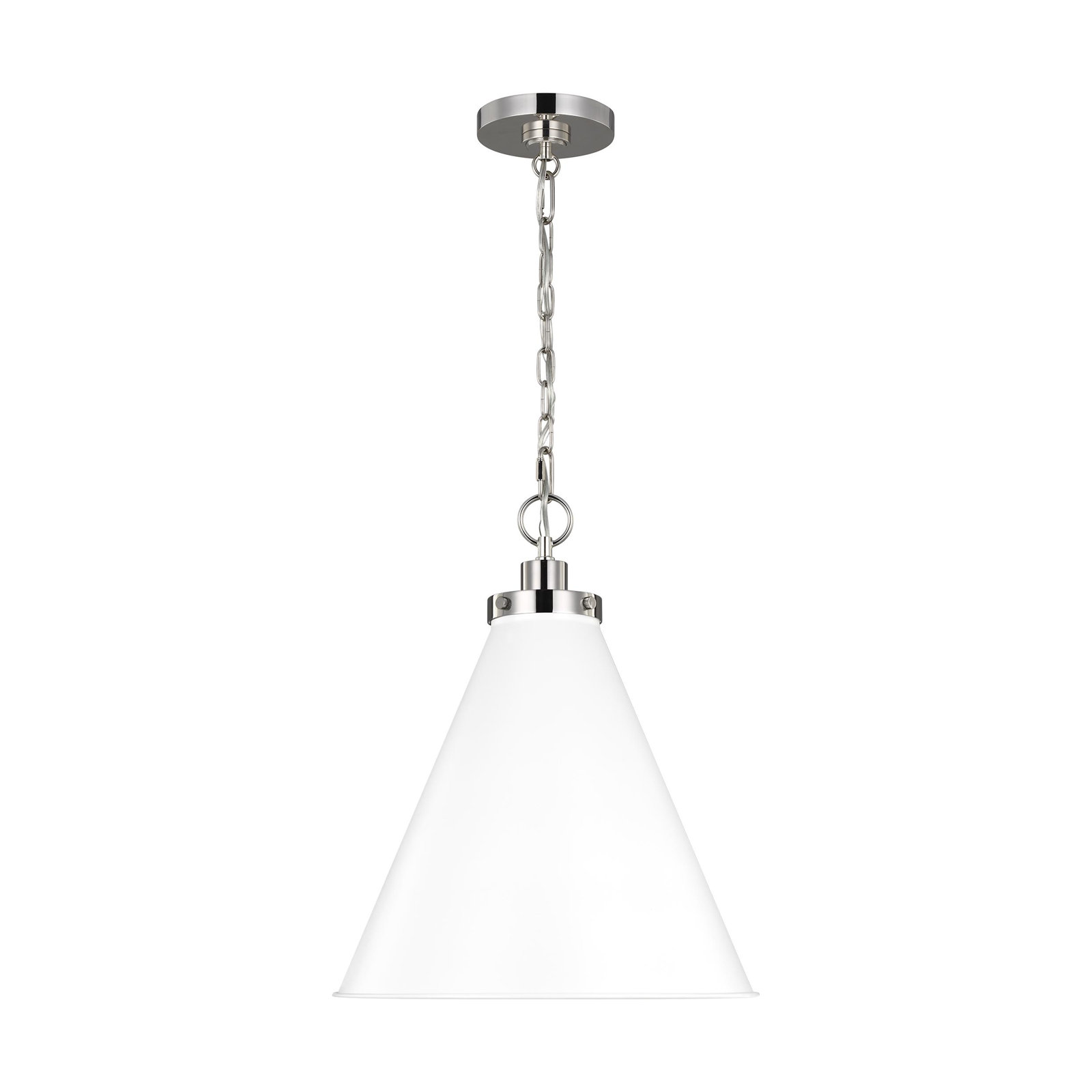 Arnell Single Light Metal Dimmable Pendant, Polished Nickel, Matte White, 19" H x 15.625" W x 15.625" D