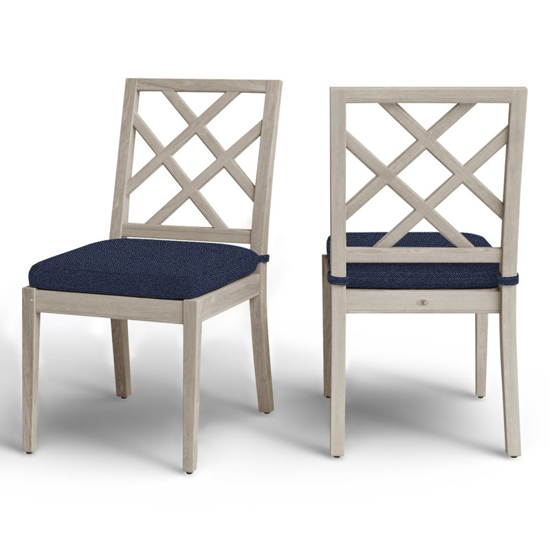 Haley Patio Dining Side Chair with Cushions, Oyster Teak, No Welt, Intermix Indigo