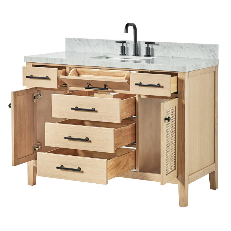 ARIEL Broeder Single Sink Bathroom Vanity with Italian Carrara Marble Top, Rectangular, 49"