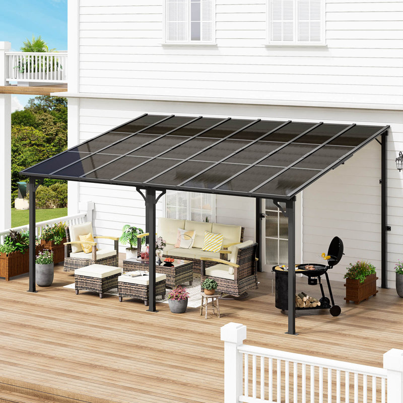 Gazebo, Wall Mounted Gazebo, Lean To Metal Awnings Gazebos, Gazebo Pergola With Sloped Roof, Outdoor Patio Gazebo Awning For Backyard, Deck