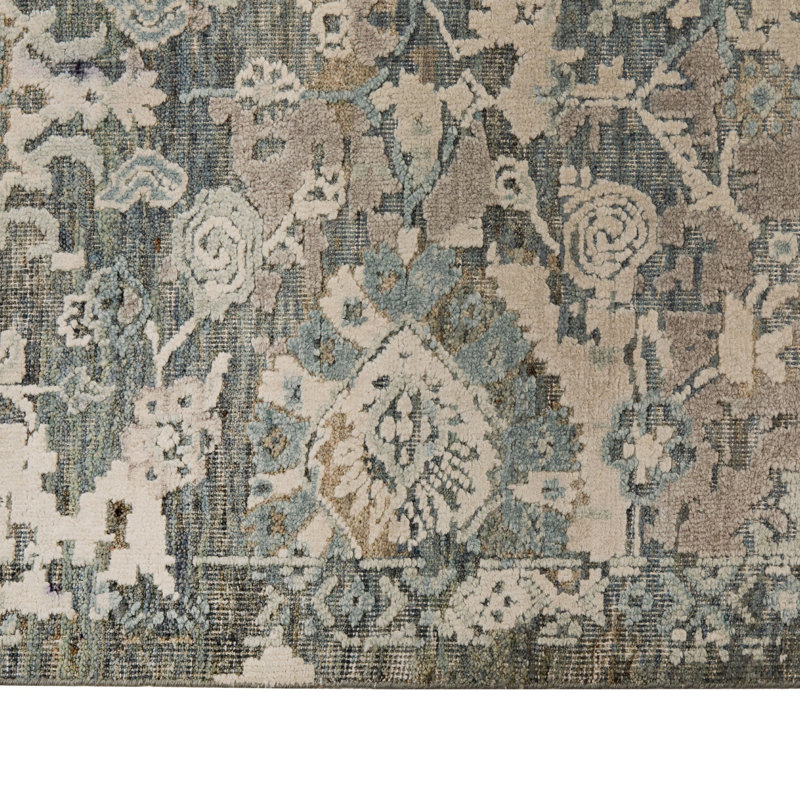 Blue Contemporary Silk Wool Blend Rug, Rectangle 8' x 10'