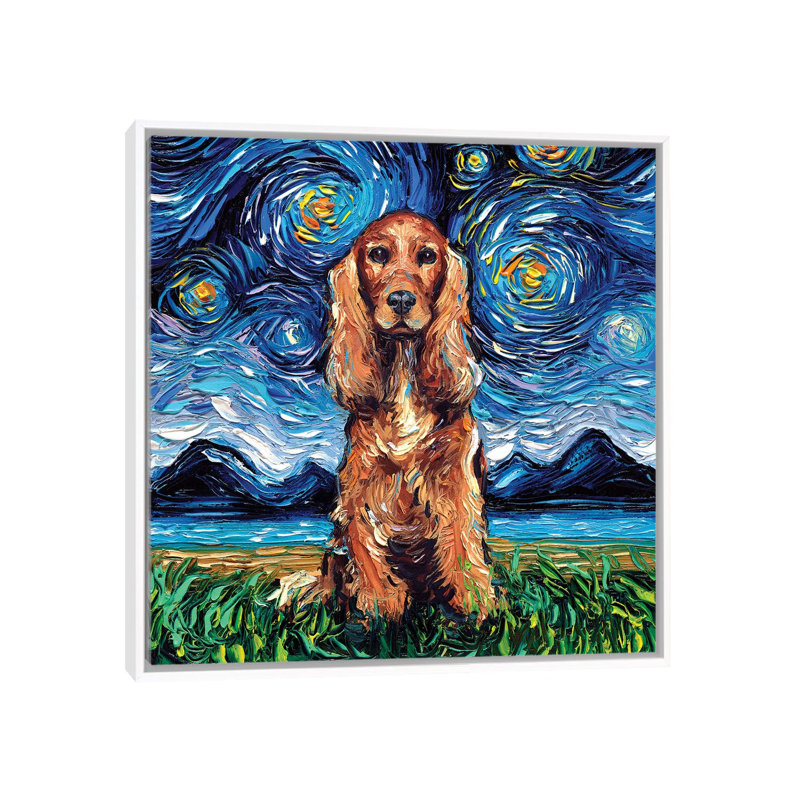 « Red Cocker Spaniel Night » par aja Trèves, reproduction d’art, Pas de tapis, H 18 po x l 18 po x 1,5 po