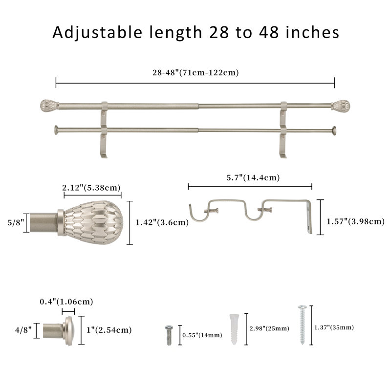 Tringle à rideaux double réglable en acier Roul, Étain, 28" - 48"