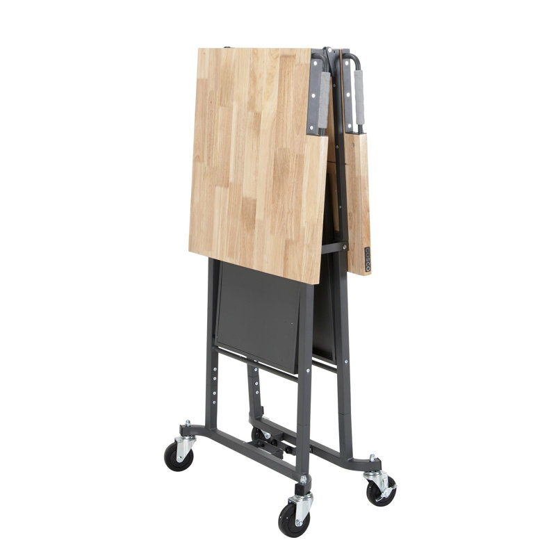 SmartFold Gray Steel Frame Portable Workbench with Hardwood Top