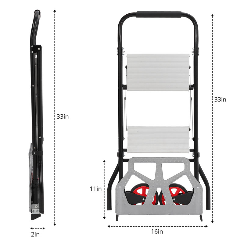 2-In-1 Folding Hand Truck & Step Ladder – Heavy Duty Portable Dolly Cart Sack Barrow with Non-Slip Pedal, Multi-Use Foldable Trolley on Wheels for Home/Office/Warehouse/DIY/Gardening/Kitchen