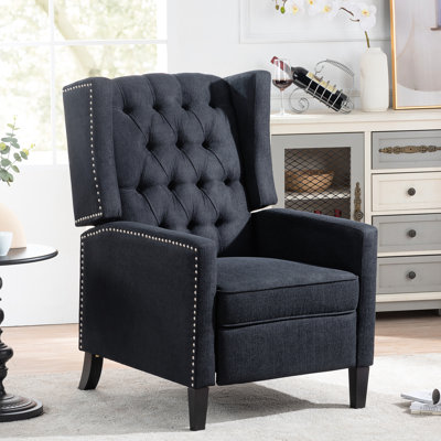 Fauteuil à oreilles de 27,5 po de largeur, tissu avec une solidité des couleurs élevée, pas facile à décolorer ou à rétrécir, option à trois vitesses, clous à bulles argentées, charge maximale de 220 lb, fauteuil inclinable manuel noir large, tissu de solidité,