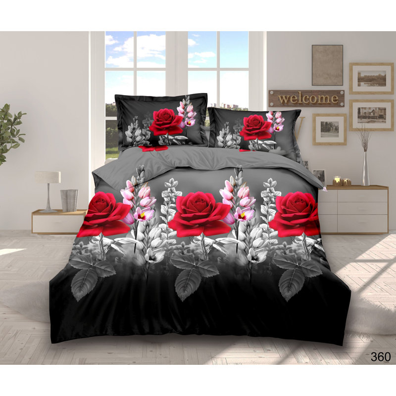 Chinn Microfiber Floral Duvet Cover Set with Pillowcases Included, Double - 2 Standard Pillowcases