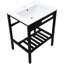 Lavabo de salle de bain blanc et noir 24 po x 18 po, console en céramique avec trop-plein, porcelaine, entretien facile, support de débordement compatible avec une utilisation intérieure / extérieure, surface lisse, conception peu encombrante, idéal pour