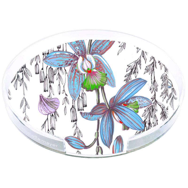 Orchid Pangea Acrylic Round Placemat Tray, Blue Red