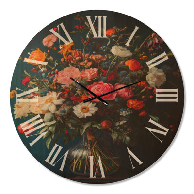 Oversized Botanical Wood Wall Clock – Moody Floral Drama